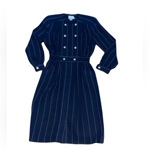 Vintage Leslie Fay striped office secretary 80s dress